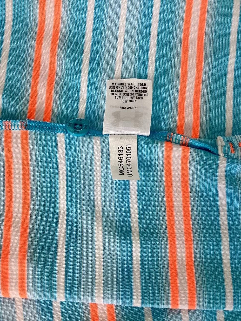 Falcon’s Fire Golf Club L Under Armour Heat Gear Blue Orange Stripe Polo Shirt